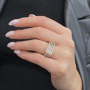 0.70Cttw Two Tone Round Diamond Multi Row Fancy Band Ring 14K Yellow Gold Sz 7.5